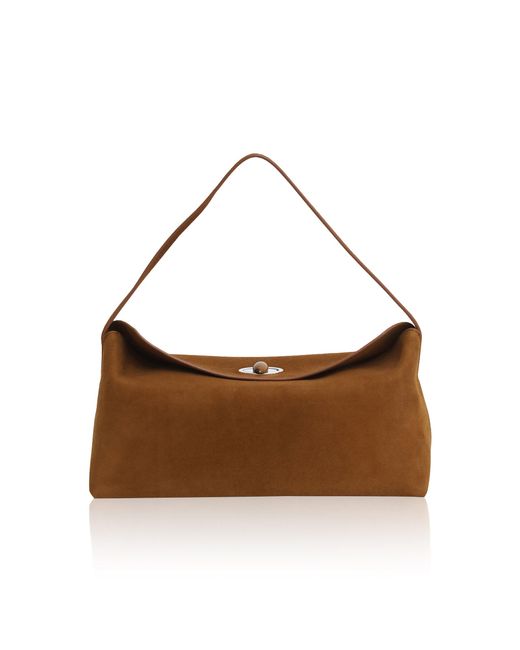 Christopher Esber Brown Doba Quartz Turnlock Suede Shoulder Bag