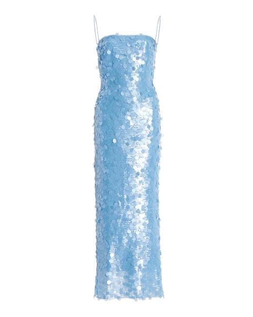 The New Arrivals Ilkyaz Ozel Blue Exclusive Phoenix Sequined Crepe Midi Dress