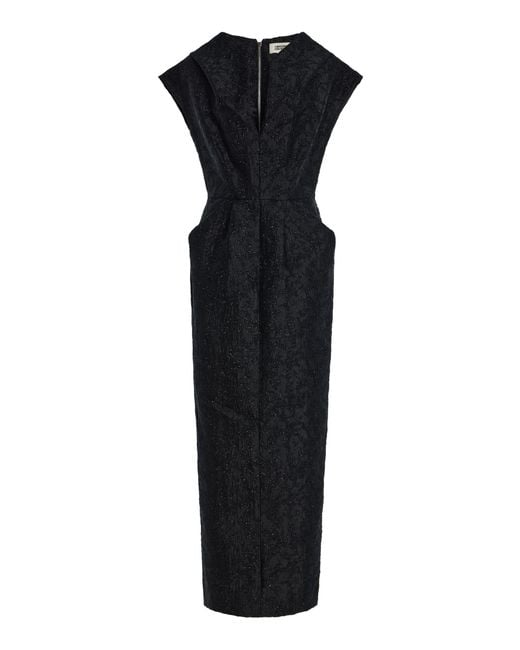 Christopher John Rogers Black Ocelot Dot Jacquard Husk Midi Dress