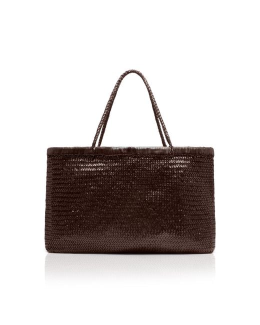 St. Agni Brown Wide Bagu Woven Leather Tote Bag