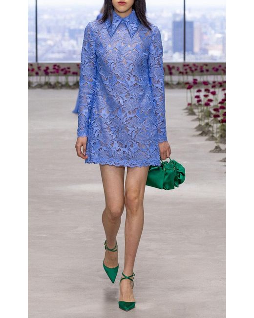 Carolina Herrera Lace Mini Shirt Dress in Blue | Lyst Canada
