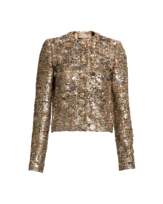 Elie Saab Natural Sequined Tweed Cropped Jacket