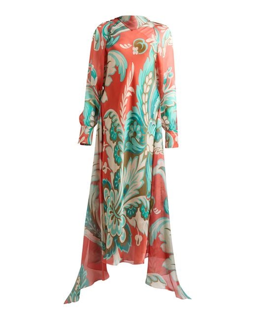 Etro White Patterned Silk Midi Dress