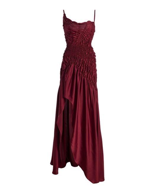 Georgia Hardinge Red Eclipse Metallic Chiffon Maxi Dress