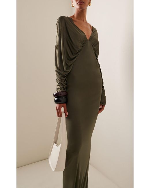 Atlein Green Draped Jersey Gown