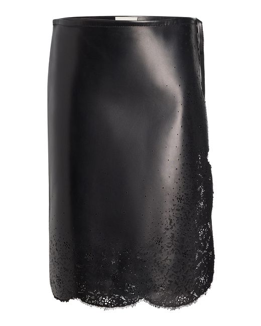 Khaite Black Apaleen Embroidered Leather Midi Skirt