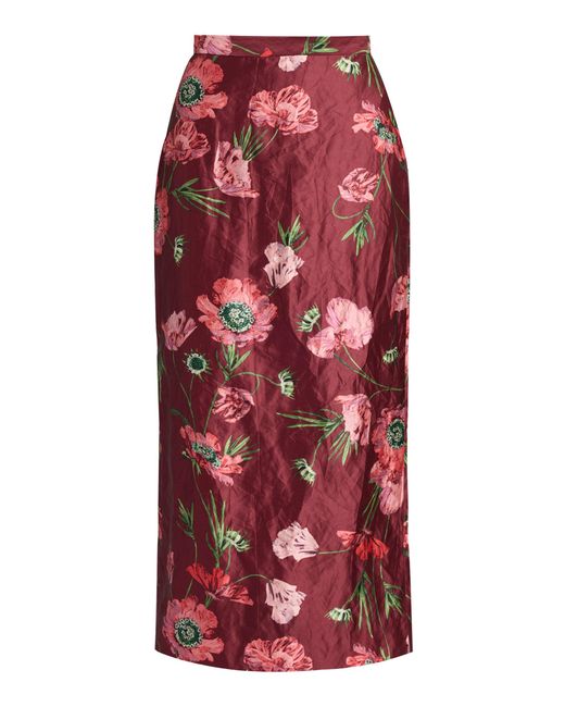 Erdem Floral Textured Satin Midi Skirt