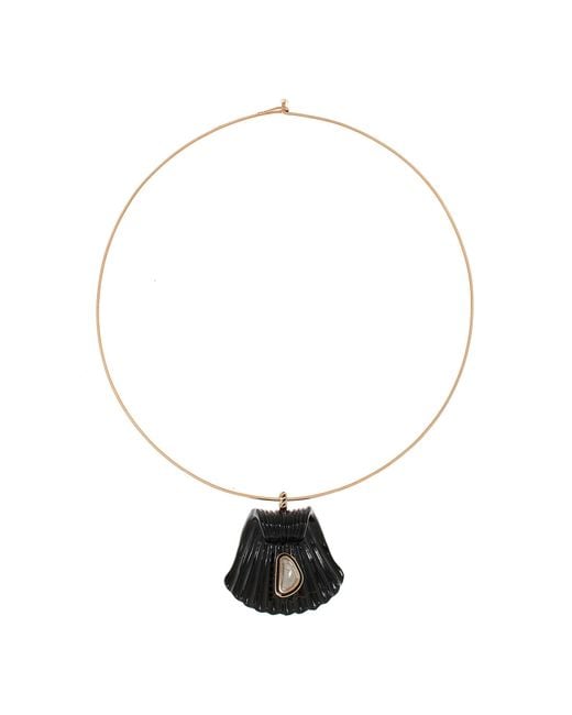 Dezso by Sara Beltran White Carved Capri Shell And Diamond Necklace