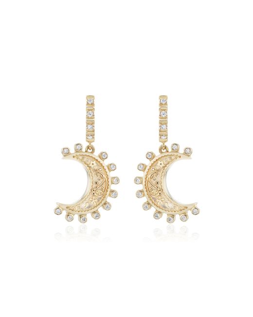 Marlo Laz White Small Southwestern Moon Earrings