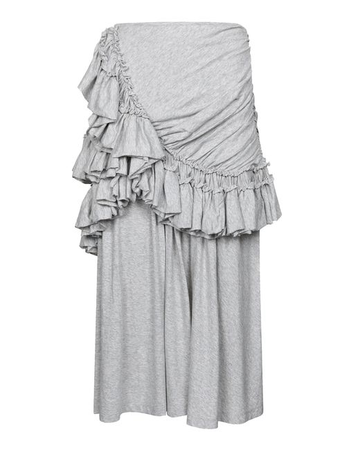 Dries Van Noten Gray Humairah Ruffled Cotton-Jersey Midi Skirt