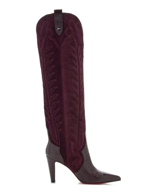 Christian Louboutin Purple Santia 85Mm Western Suede Knee Boots