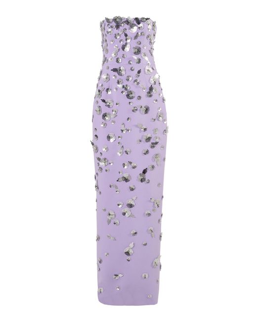 Carolina Herrera Purple Embellished Stretch Fluid Crepe Column Gown