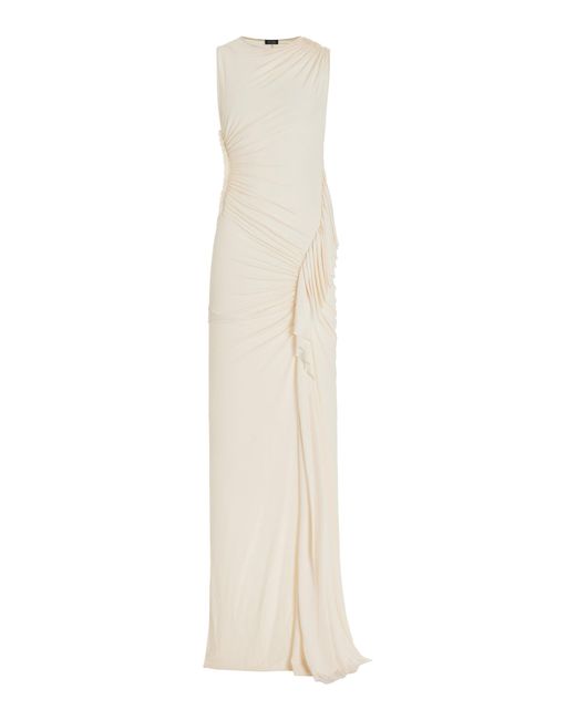 Atlein White Ruched Ribbed-jersey Gown