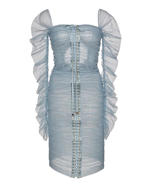 Dolce & Gabbana Blue Lace-up Tulle Dress