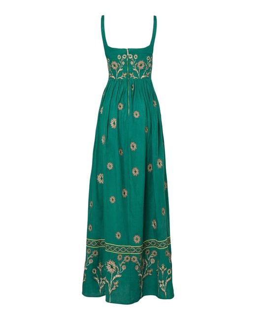 Agua Bendita Barbara Esmeralda Embroidered Linen Maxi Dress in Green | Lyst