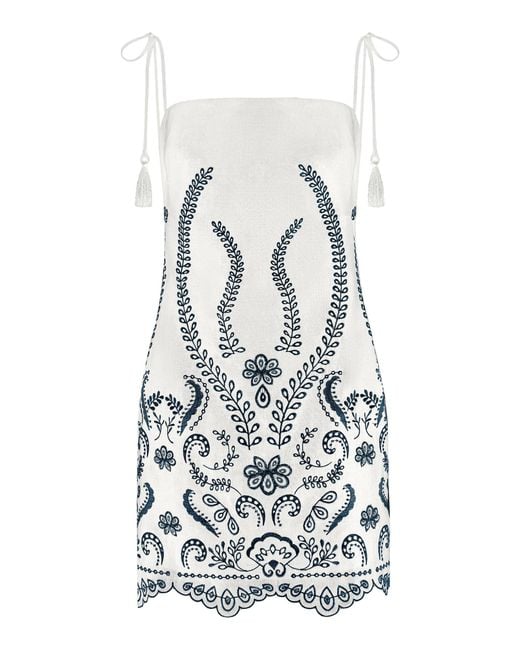 ANDRES OTALORA White Exclusive Luz Nace Embroidered Linen Mini Dress