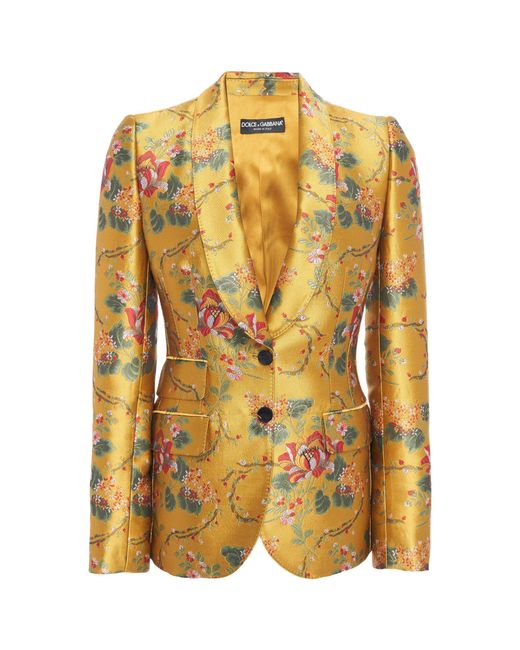 Dolce & Gabbana Yellow Floral-print Satin-jacquard Blazer