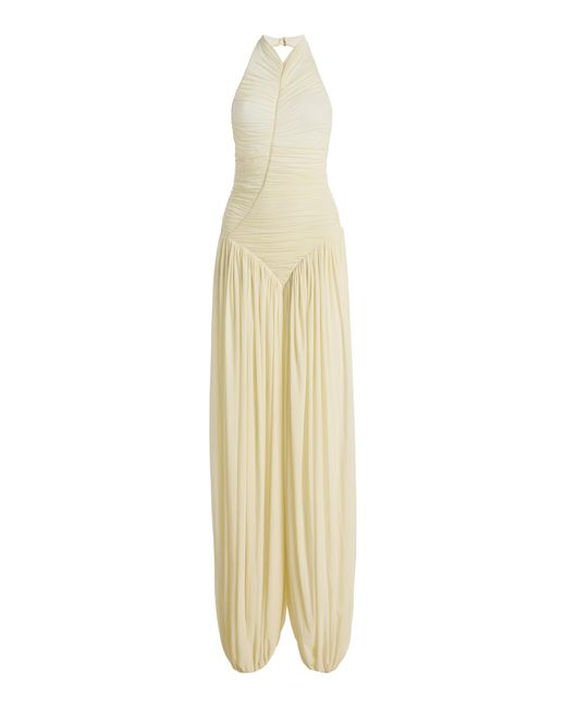 Maygel Coronel White Solenne Ruched Jersey Jumpsuit