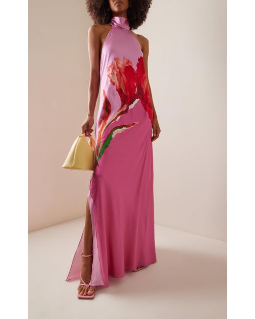 Silvia Tcherassi Pink Exclusive Sherry Floral Stretch-silk Maxi Dress