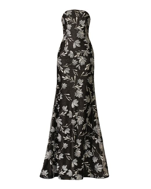 Naeem Khan Black Metallic Floral Raffia Bustier Strapless Fit-And-Flare Gown