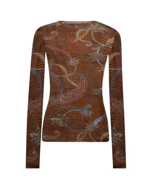 Etro Brown Printed Long-Sleeve Top