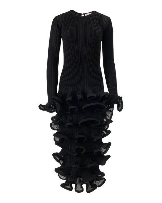Carolina Herrera Black Ruffled Viscose Fine Knit Rib Dress