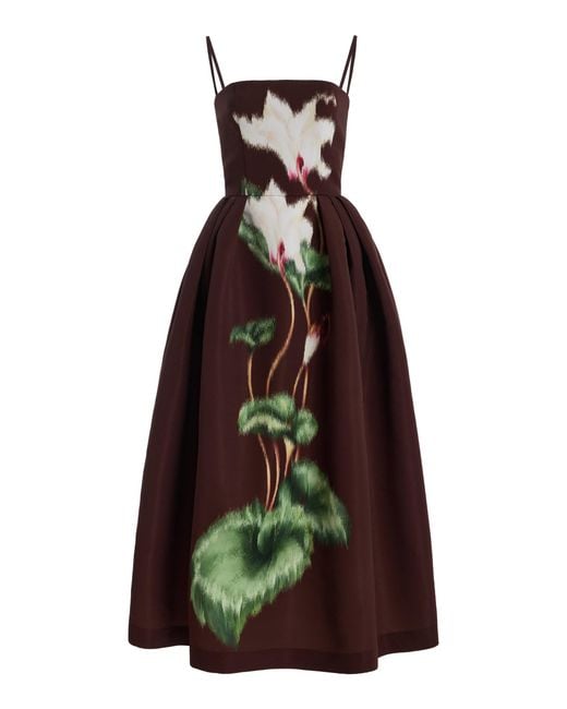 Oscar de la Renta Brown Cyclamen Faille Midi Dress