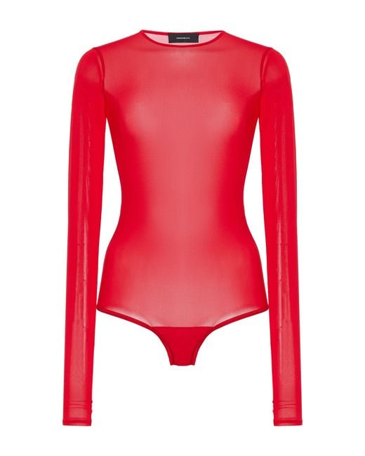 Wardrobe NYC Red Sheer Bodysuit