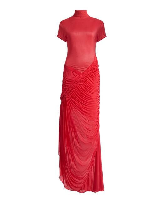 Christopher Esber Red Fusion Ruched Ripple Jersey Maxi Dress