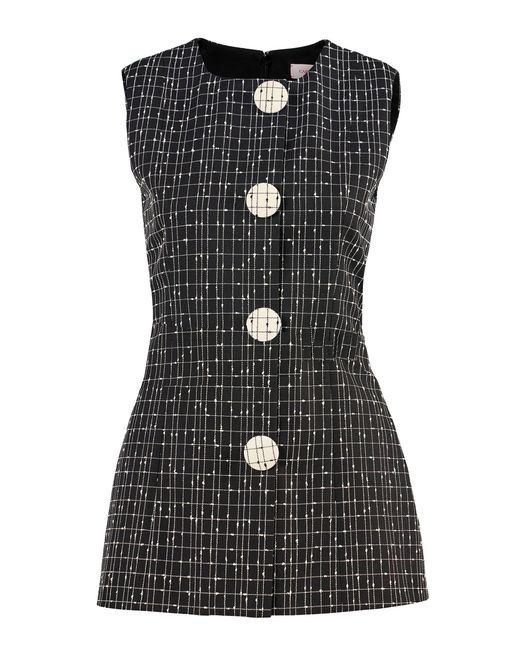 Carolina Herrera Black Sleeveless Slub Yarn Check Tailoring Top