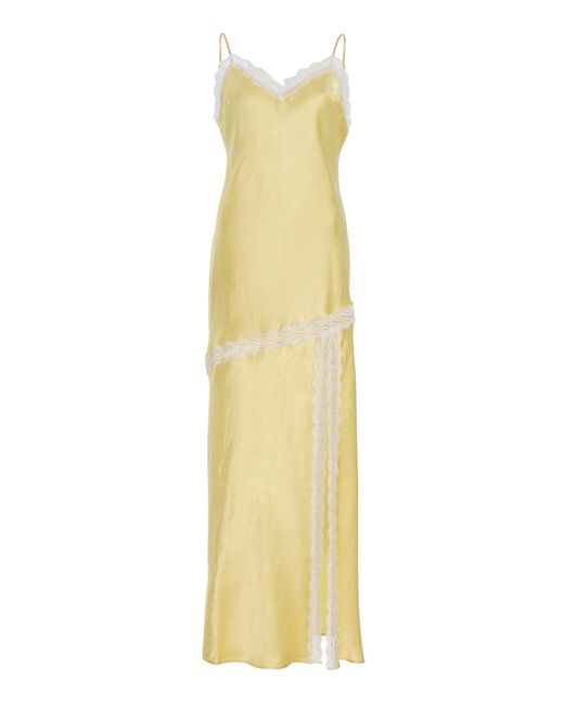 Third Form Yellow Exclusive Lace-Detailed Satin Midi Slip Dress