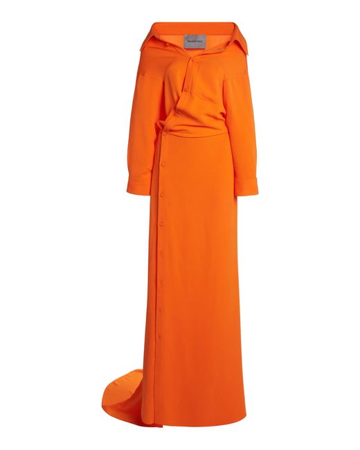 Balenciaga Orange Shirt-Detailed Silk Gown
