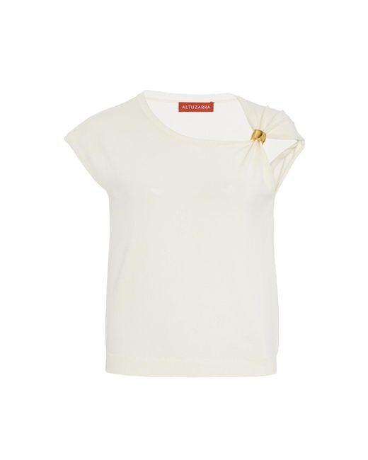 Altuzarra White Rinaldi Gathered Jersey Top