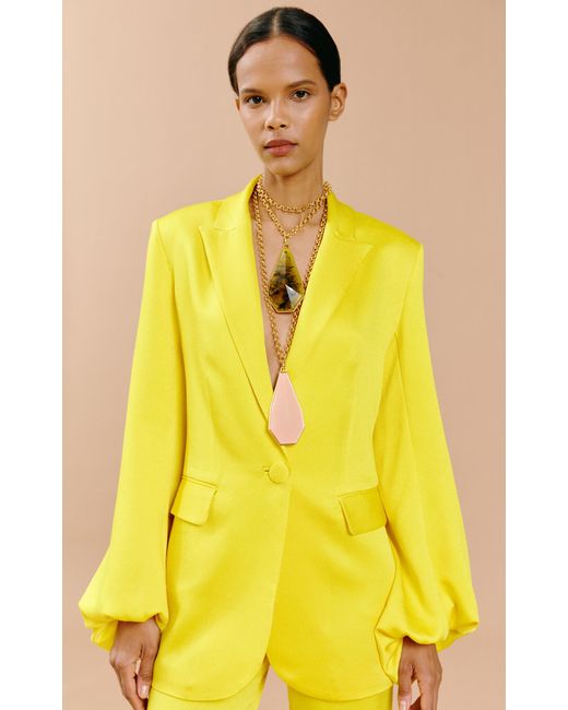 Silvia Tcherassi Yellow Coco Puff-sleeve Satin Blazer Jacket