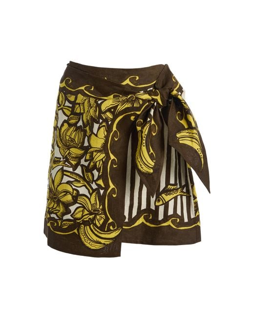 ALÉMAIS Yellow Mona Printed Hemp Mini Sarong Skirt