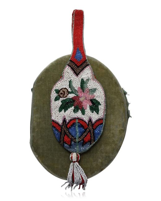 Lucia Zolea Metallic Antique Petite Floral Patterned Glass Fringed Purse