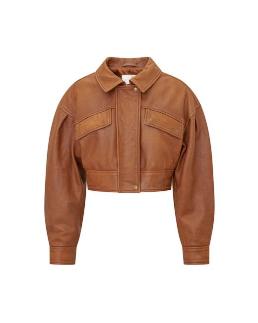 LoveShackFancy Brown Elivette '80S Leather Jacket