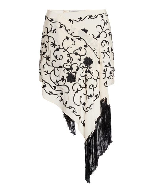 Christopher Esber White Isla Embroidered Silk Midi Sarong Skirt