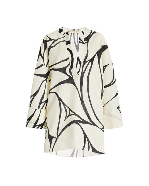 Cala De La Cruz White Siena Linen Tunic Mini Dress