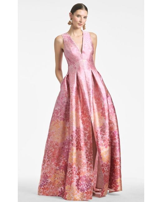 Sachin & Babi Red Brooke Ombre Floral Satin Gown