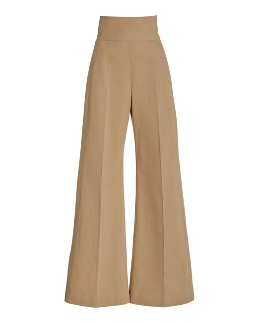 Carolina Herrera Natural High-rise Cotton Wide-leg Trousers