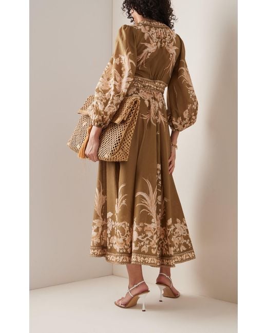 zimmermann linen wrap dress ZIMMERMANN Printed Linen Midi Wrap Dress