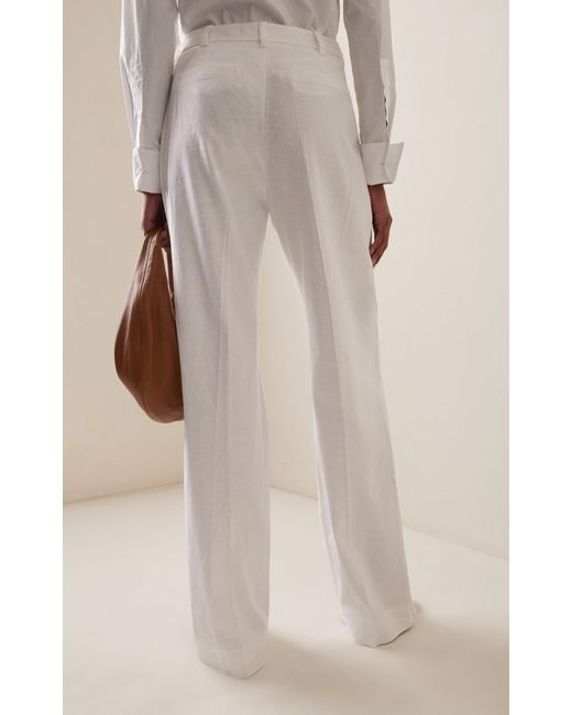 FAVORITE DAUGHTER White Exclusive Low Favorite Pleated Linen Wide-leg Pants