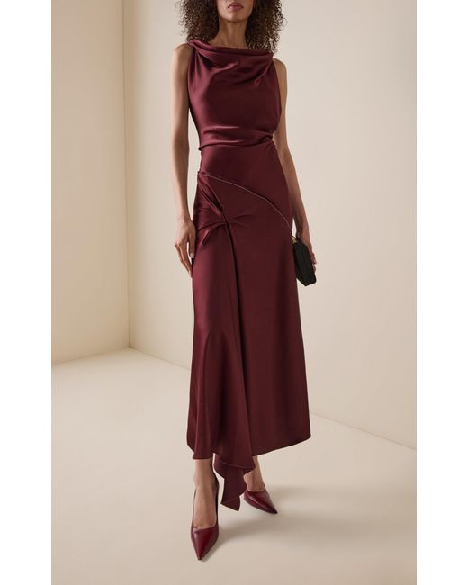 Victoria Beckham Purple Asymmetric Satin Midi Dress