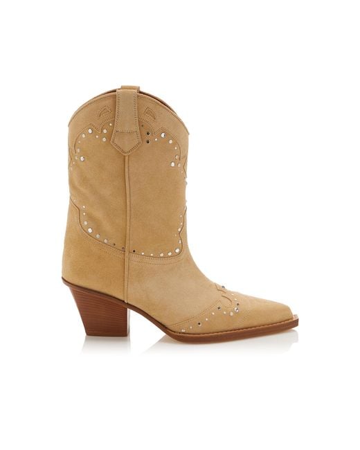 Paris Texas Natural Janice Studded Suede Western Boots