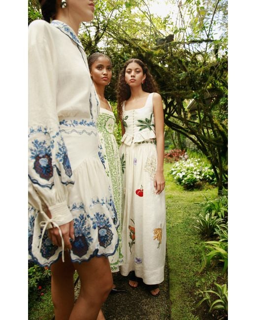 Agua Bendita Natural Eslabon Embroidered Linen Top