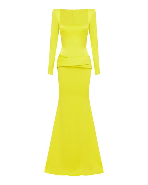 Alex Perry Yellow Long-Sleeve Portrait Satin Crepe Gown