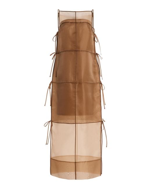 Staud Natural Chandler Tie-Detailed Organza Midi Dress