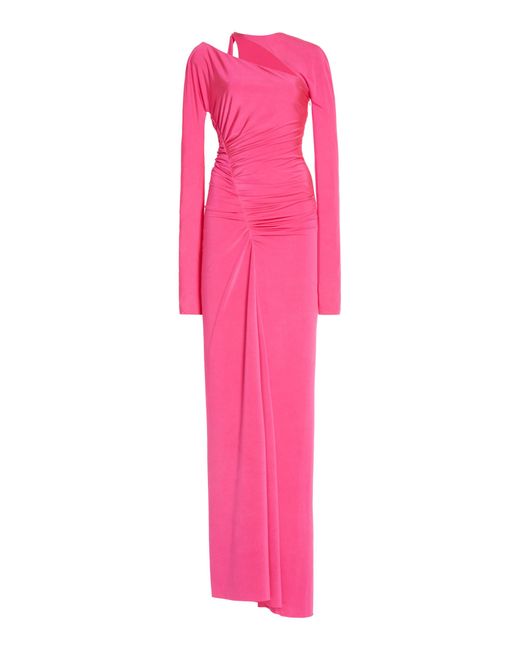 Victoria Beckham Pink Asymmetric Ruched Stretch Gown