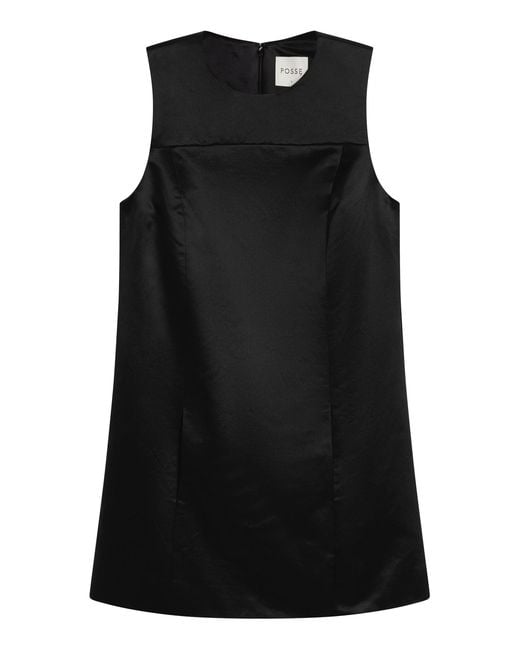 Posse Black Chester Cotton-Silk Shift Mini Dress